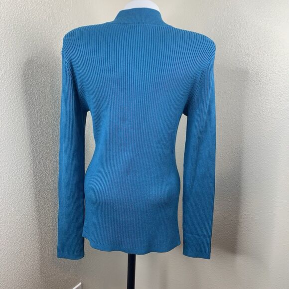 Boston Proper 1/4 Zip Sweater Women’s Sz L Fitted Teal-ish Blue Pullover - Picture 6 of 9